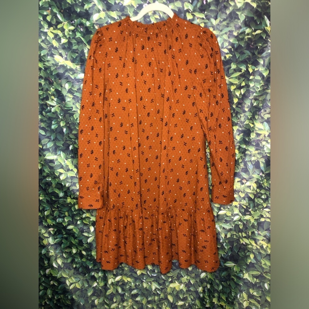 Universal Threads Rust Floral Prairie Babydoll Boho Long Sleeve Ruffle Dress - Picture 4 of 15